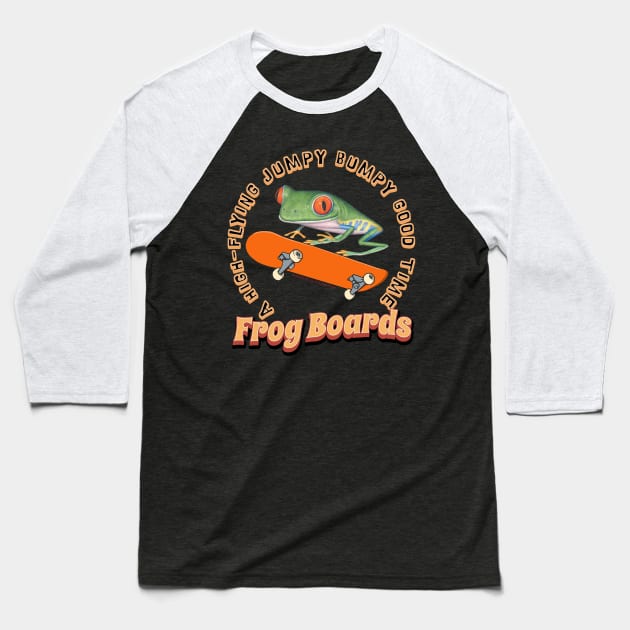 Funny Cute Red Eyed Tree Frog Riding Skateboard Baseball T-Shirt by Danny Gordon Art